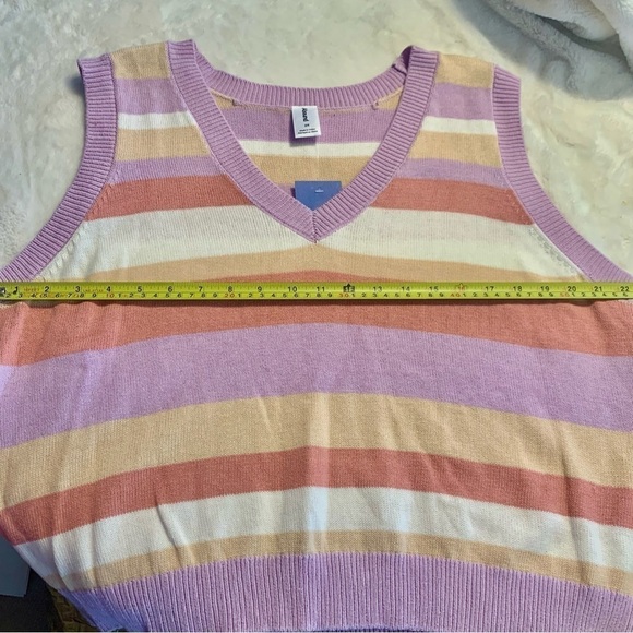 NWT Sweater Vest 2X Abound 100% Cotton Striped Knit Lilac Purple White V-Neck - Picture 11 of 13